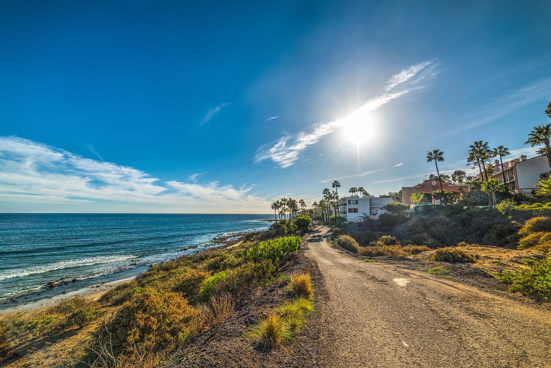 Sun shining over Malibu shoreline