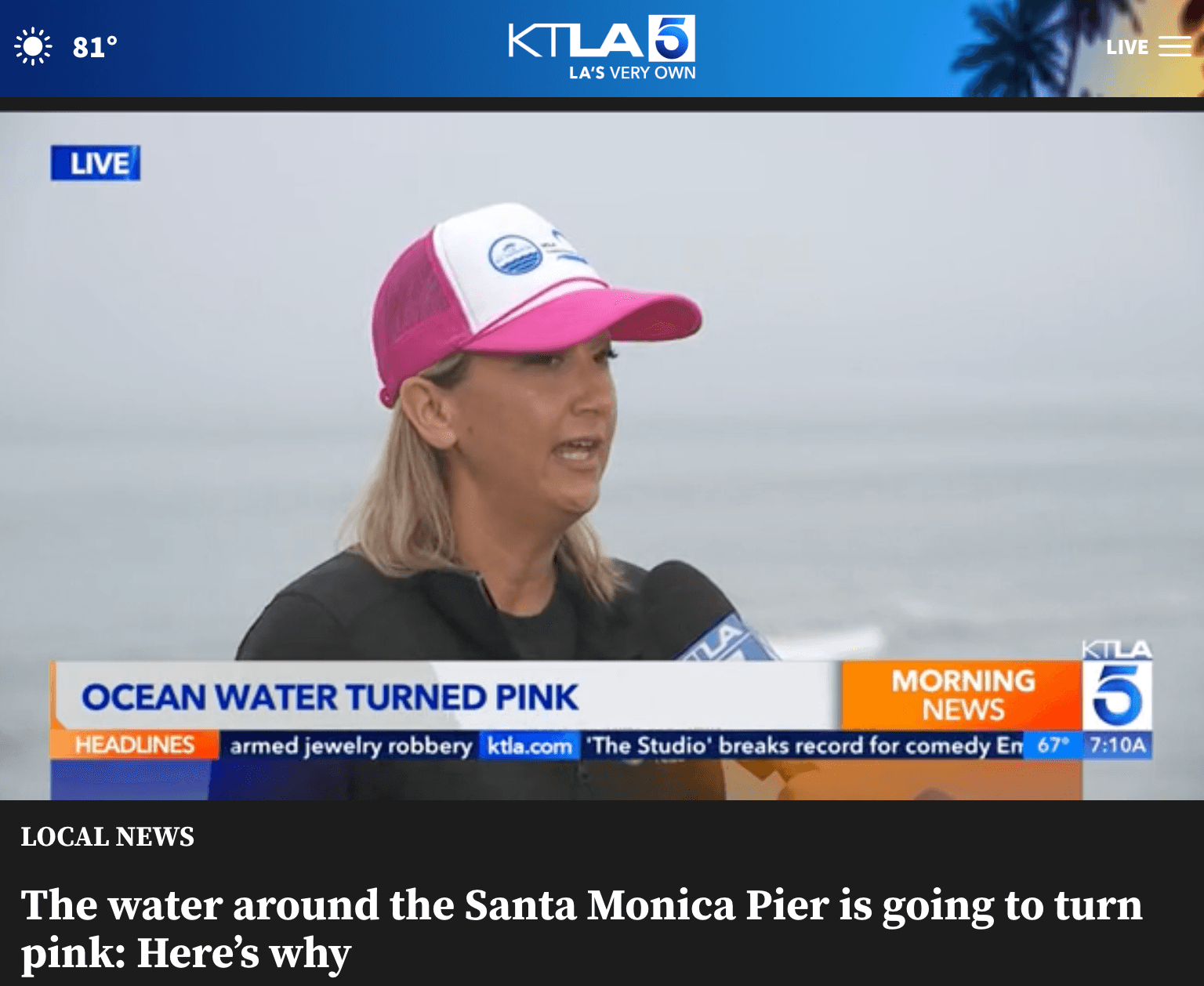 KTLA webpage displaying video