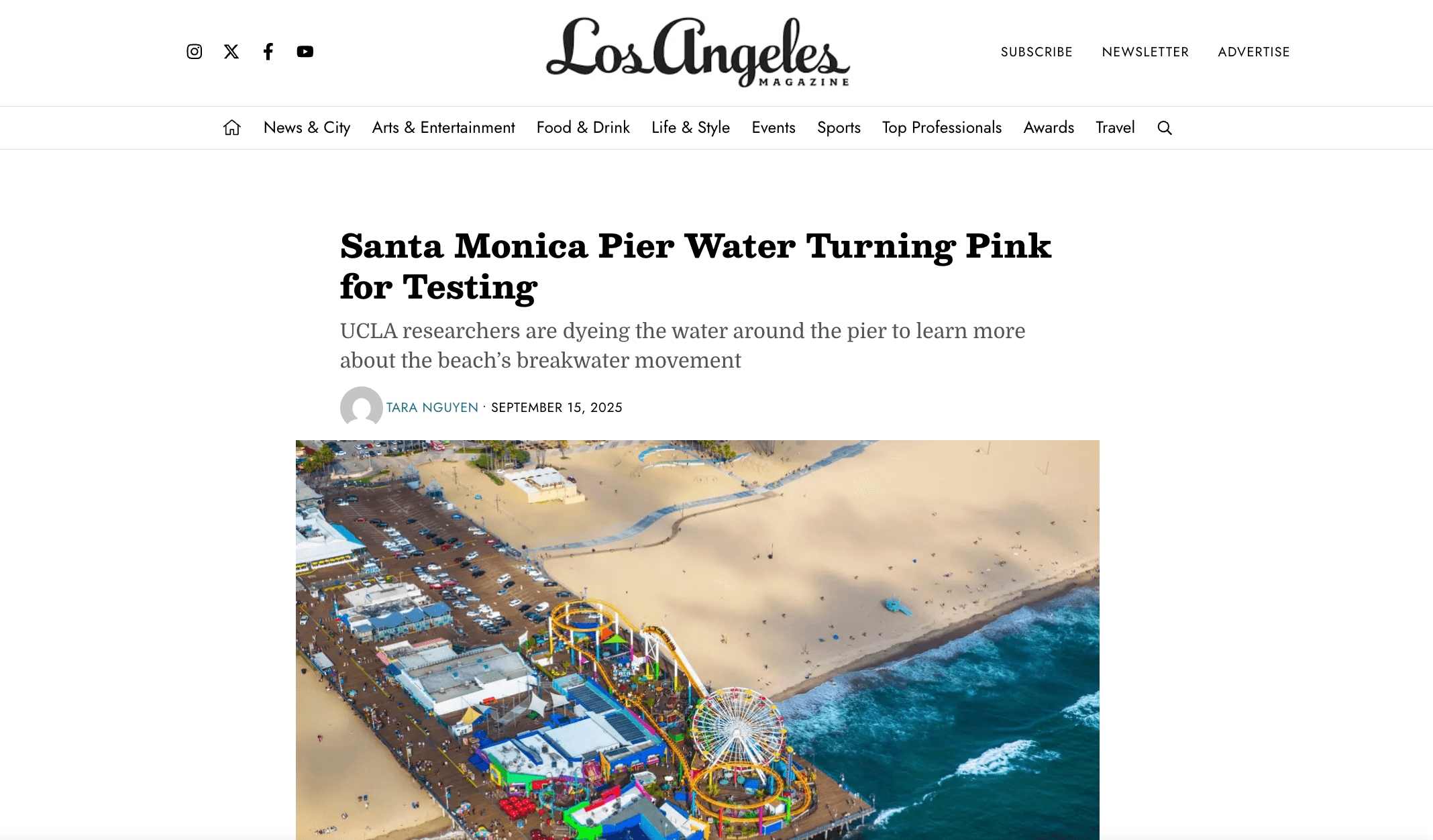 LA Magazine article display with Santa Monica Pier image