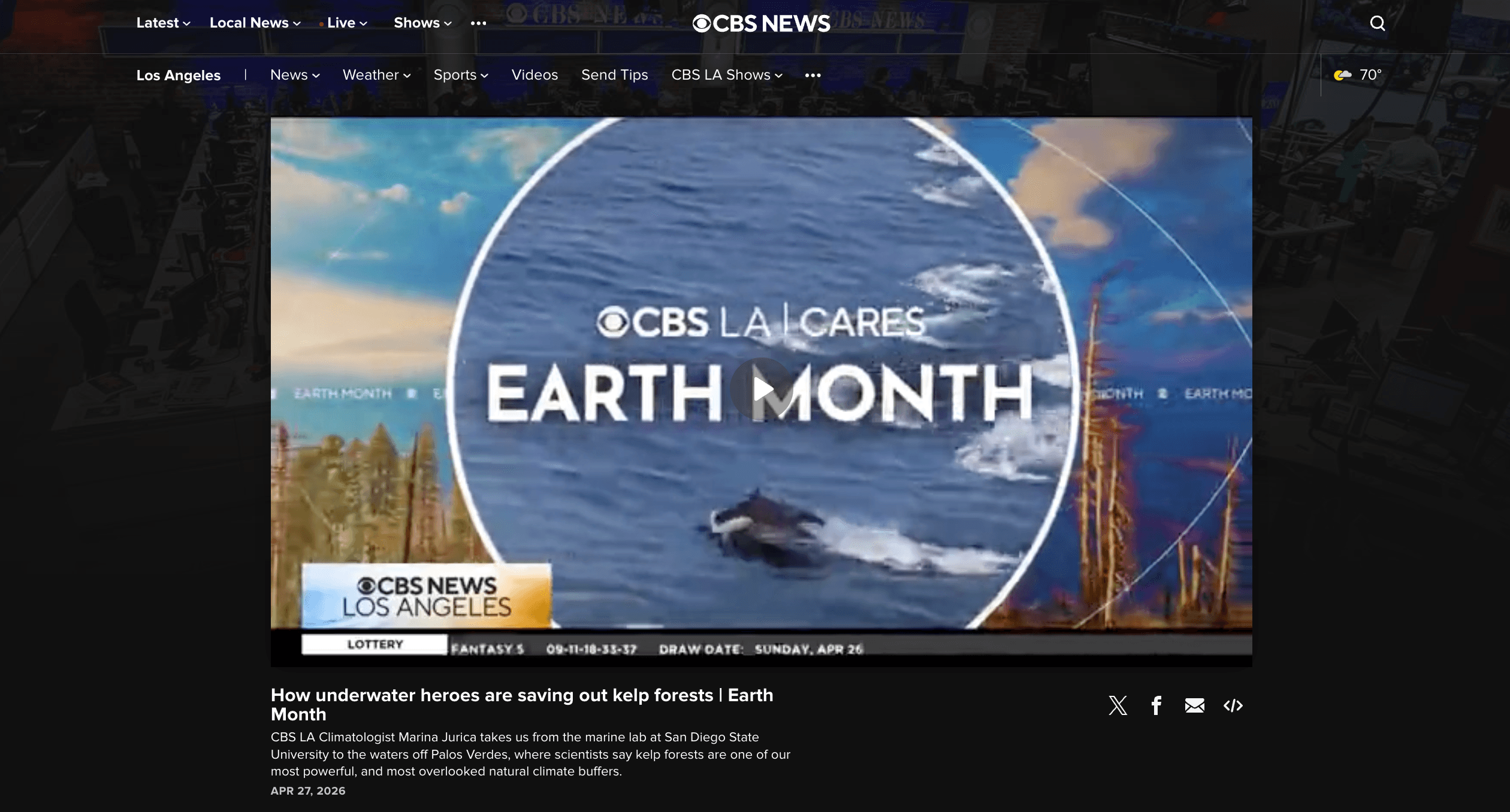 CBS News video screenshot displaying 'earth month' text